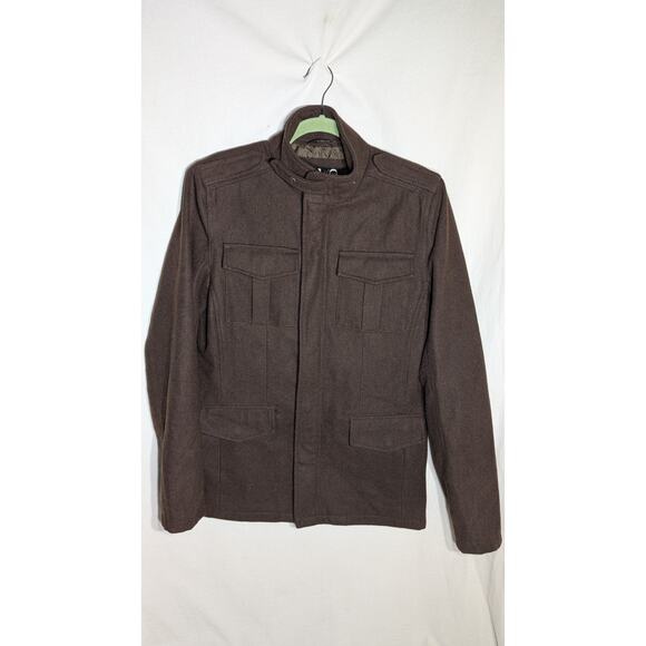 Vtg Guess Mens Wool Blend Military Jacket Coat Sz S Utility Field Pockets Brown - Picture 2 of 6